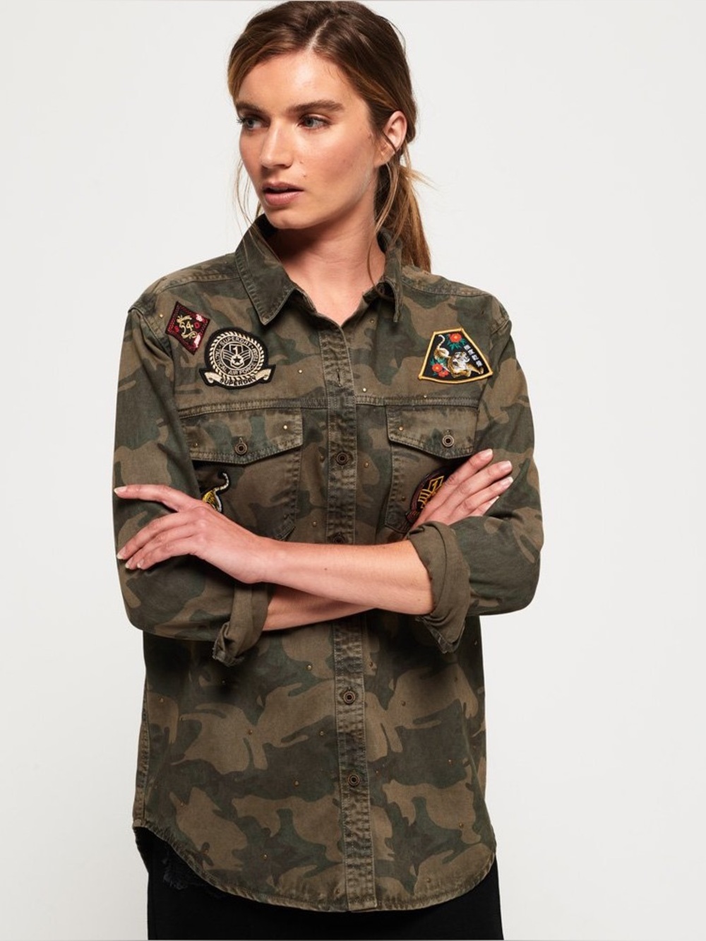 SUPERDRY Military Oversized Button Down Long Sleeve Shirt